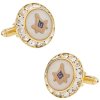Mother of Pearl Gold Crystal Masonic Cufflinks