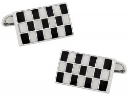 Black and White Checkerboard Cufflinks in Enamel
